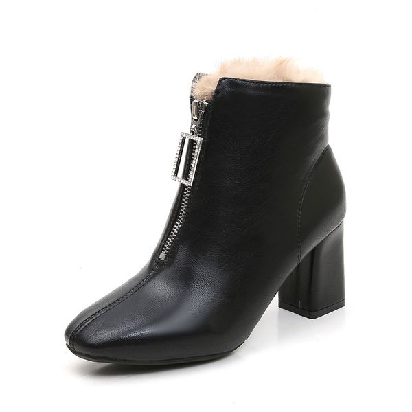 

boots women's leather boots with front zipper, cotton padded for women, , autumn and winter, wr08, Black