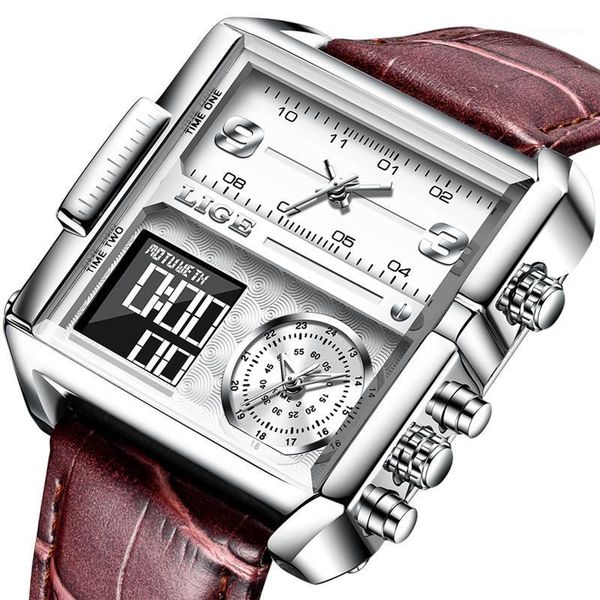 

creativity watch men square quartz military watches waterproof luminous leather wristwatch clock wristwatches, Slivery;brown