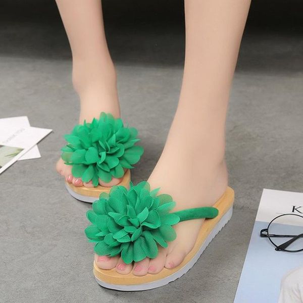 

slippers female sandals 2021 summer fashion round head solid color flowers herringbone large size, Black