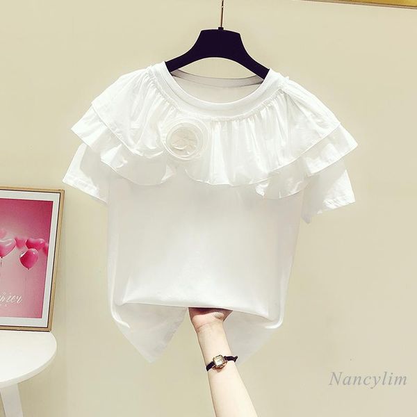

women's t-shirt white tshirt women 2021 summer korean style flower stitching round neck short sleeve t-shirts female all-matching