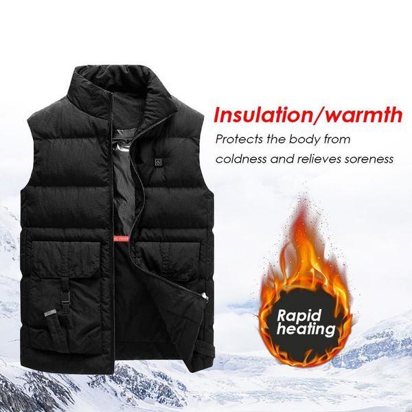 

men's vests fashion big pocket usb heating vest heated jacket winter clothes men thermal sleeveless graphene warm, Black;white