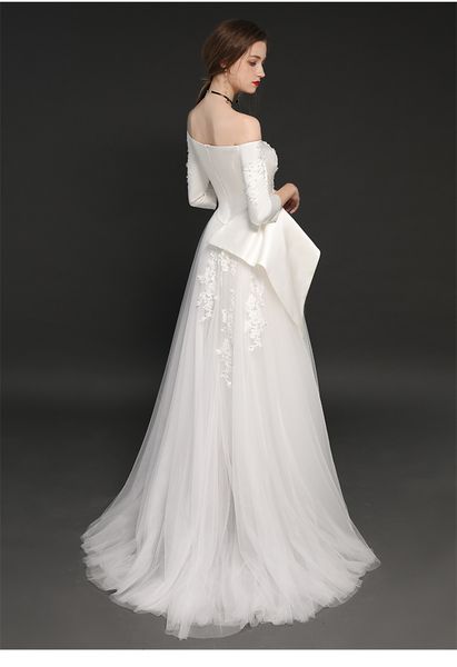 

white 2021 ensotek jumpsuits three quarter sleeves new tulle satin wedding es off the shoulder vestidos de festa f7sd