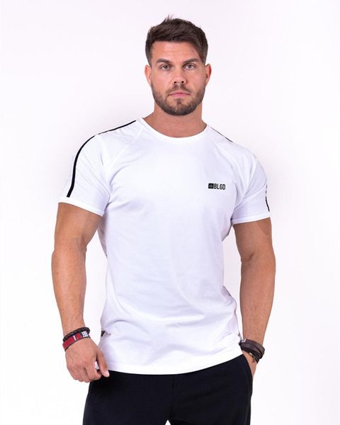 

men's t-shirts black gym t shirt men fitness sport cotton t-shirt male bodybuilding workout skinny tee summer casual solid clothing, White;black