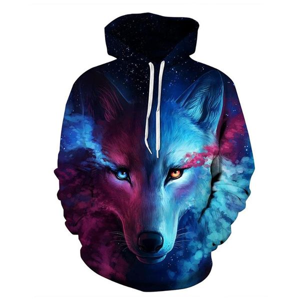

men's hoodies & sweatshirts 2022 sweater wolf 3d digital printing gradient color pullover hoodie fashion couple casual loose, Black