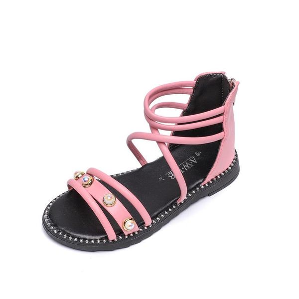 

sandals kids girls rome roman sweet princess with pearl beaded children beach shoes soft gladiator 2021 summer, Black;red