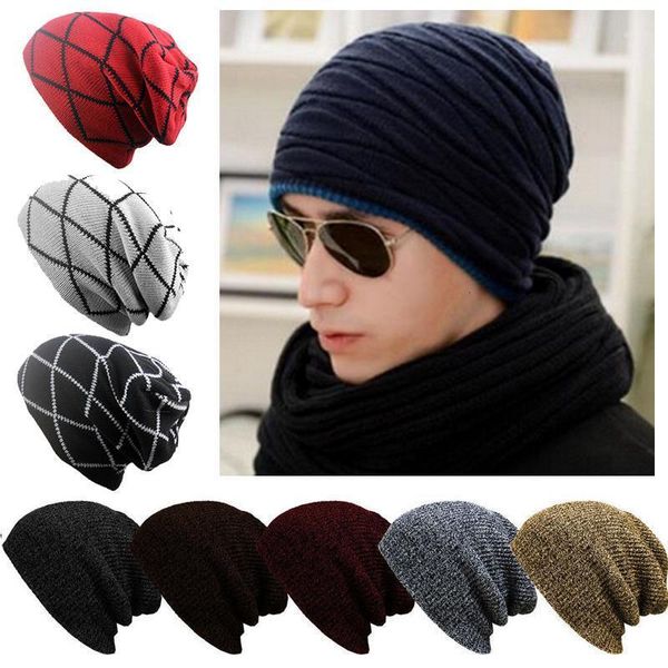 

casual winter beanies hat for men women fashion solid color knitted hat hip-hop skullies beanies thick warm cap hats1, Blue;gray