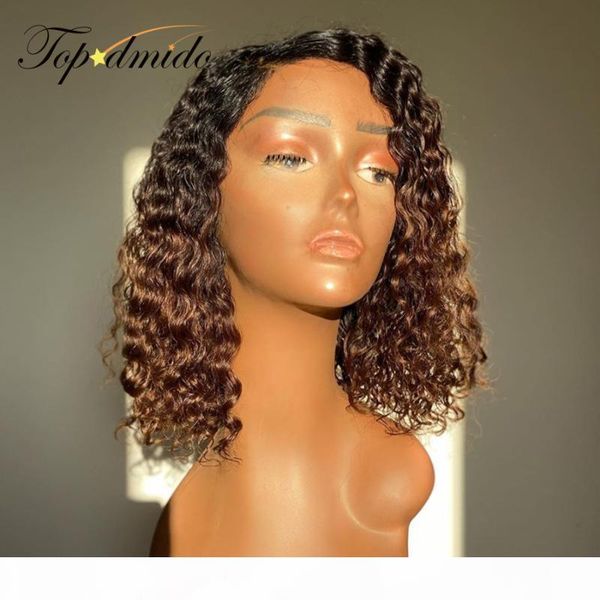 

dmido ombre 1b 99j 13x6 short hair lace front wig red pre plucked brazilian curly remy human hair bob cut wigs 150% density, Black;brown