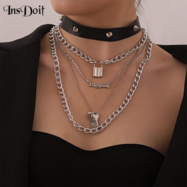 

pendant necklaces insdoit punk y2k goth choker metal harajuku cosplay fashion women streetwear grunge chokers accessories, Silver
