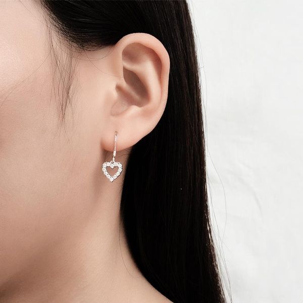 

dangle & chandelier korean fashion earrings 2021 flashing zircon peach heart for women ear hooks jewelry accessories kolczyki, Silver