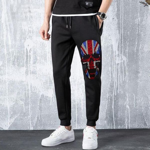 

men's pants clothing fashion rhinestones sweatpants casual 2021 brand, Black