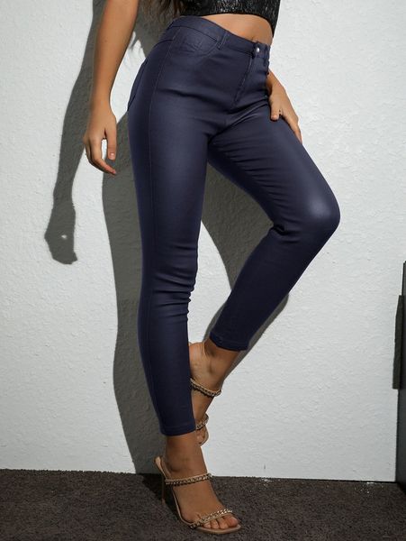 

apperloth a high waist pu leather skinny pants 90hn#, Black;white