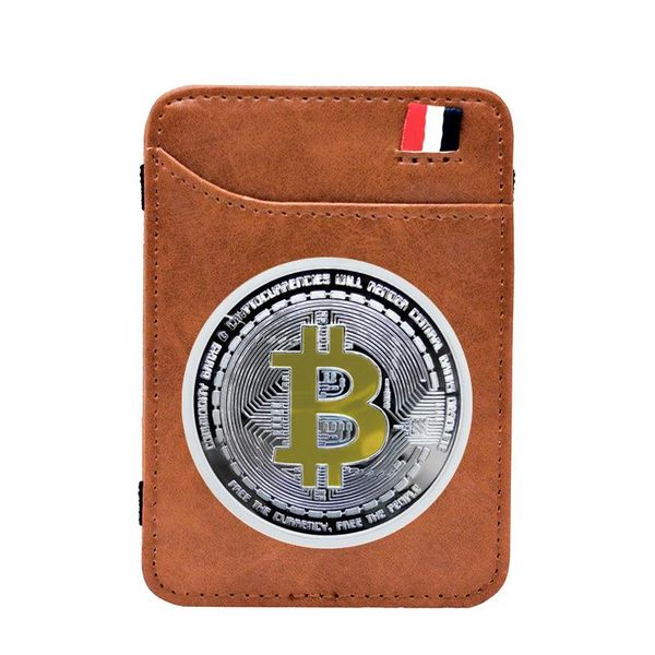 

card holders vintage classic theme magic wallet leather men women mini thin money clips holder purse, Brown;gray