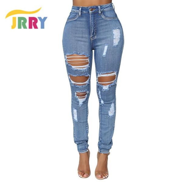 

women's jeans jrry woman full length skinny high ripped hollow out, Blue