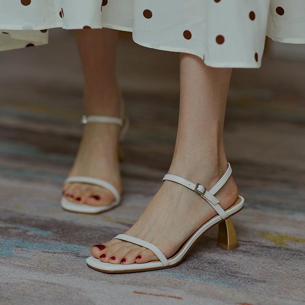 

concise shoes strange style high heels women sandals genuine leather buckle strap sandals summer shoes woman, Black