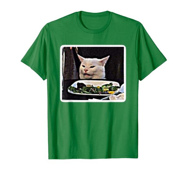 

confused cat meme woman yelling eating salad funny t-shirt, White;black