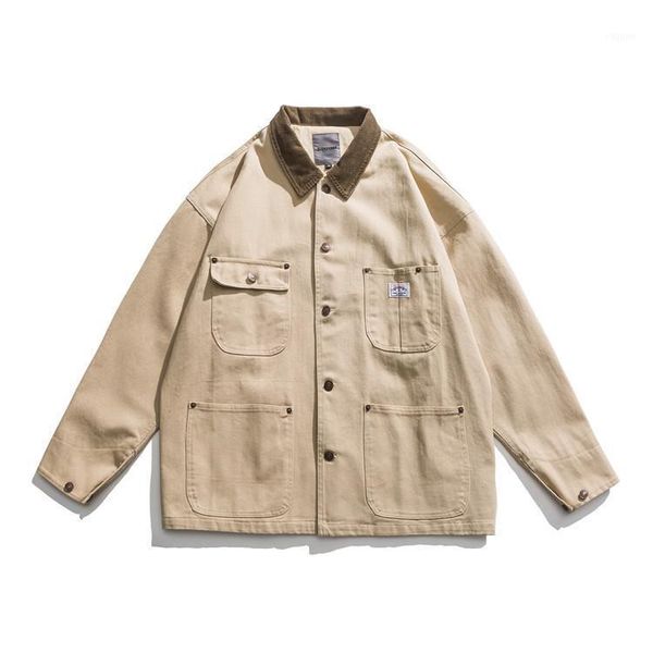 

maker men's 21 spring lapel jacket casual loose washable four bag frock coat jackets, Black;brown