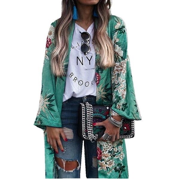 

women's swimwear women vintage floral print bikini cover up loose shawl long cardigan swim bathing, White;black