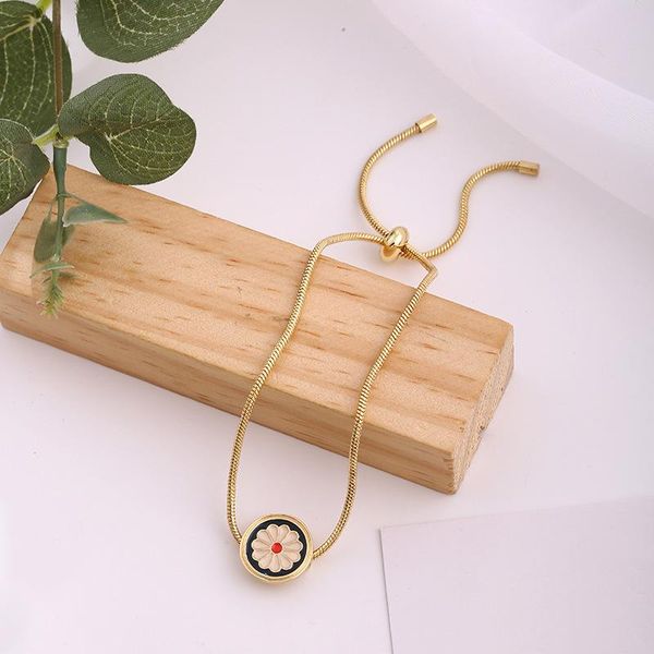 

charm bracelets trendy vintage korea japan enamel daisy flower bracelet elegant floral for women jewerly, Golden;silver