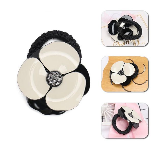 

hair accessories fashion camellia design elastic band beige ties acetate rubber with rhinestone