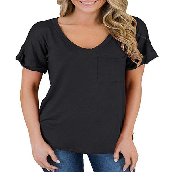 

women's t-shirt 2021 summer modal v-neck leopard print pocket women t-shirts with short sleeves casual simple loose all-match 5 yards, White