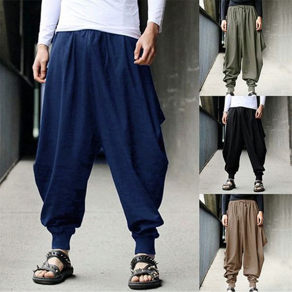 

2021 new mode harem cotton from men of the loose chinese style runners cross-man leg men's wide pants e3zs, Black