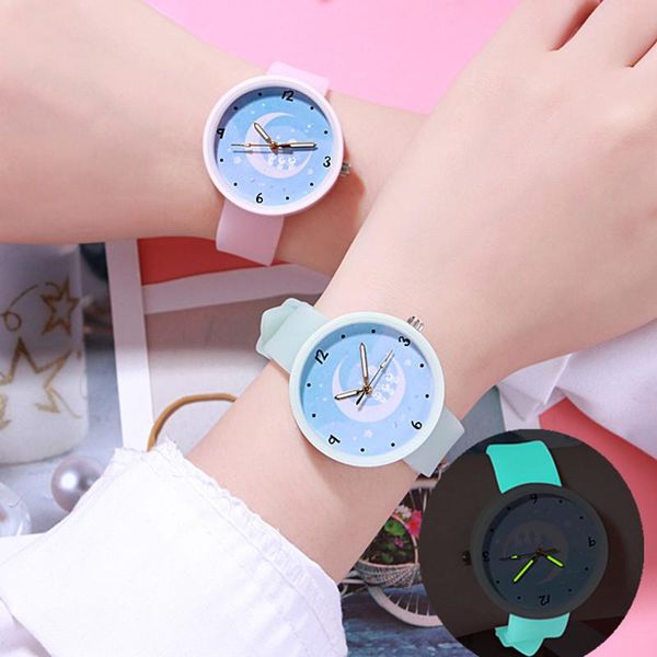 

wristwatches ladies watches quartz women children creative luminous silicone kids girls gifts clock relogio feminino, Slivery;brown