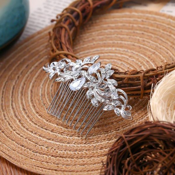 

hair clips & barrettes tuliper floral ornaments bridal comb zircon crystal wedding accessories women girls hairpins jewelry, Golden;silver