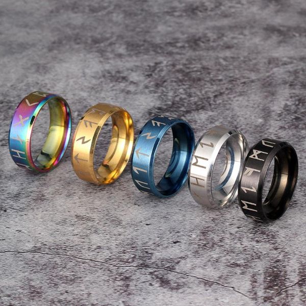

cluster rings stainless steel men's viking rune ring with elder futhark nordic mythology jewelry for women dropshippin, Golden;silver