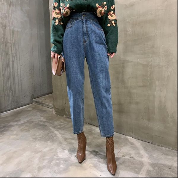 

streetwear high waist women harem jeans loose female denim jeans pants stylish ladies zipper blue denim trousers 2021 spring