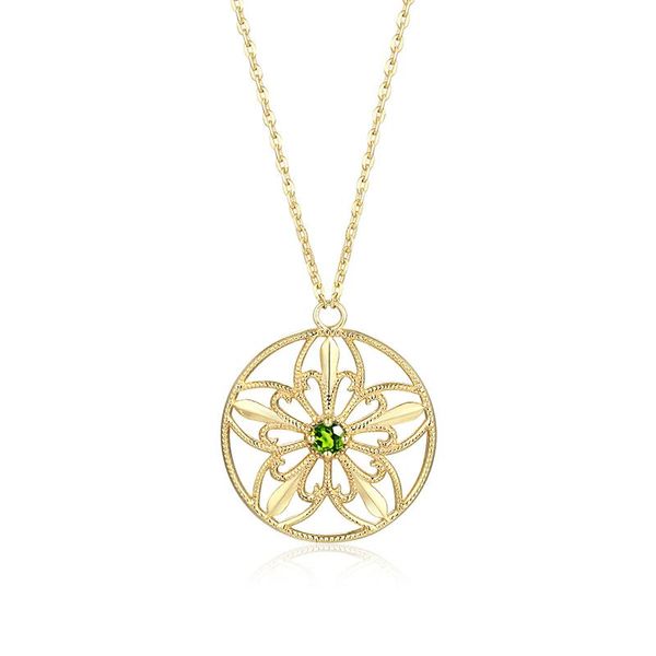 

chains natural peridot round flower light gold long necklace 210329-58, Silver