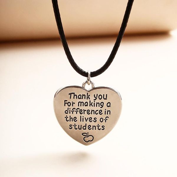 

pendant necklaces lettering heart rope chain gift for teacher teaching is a work of women men necklace fashion jewelry, Silver