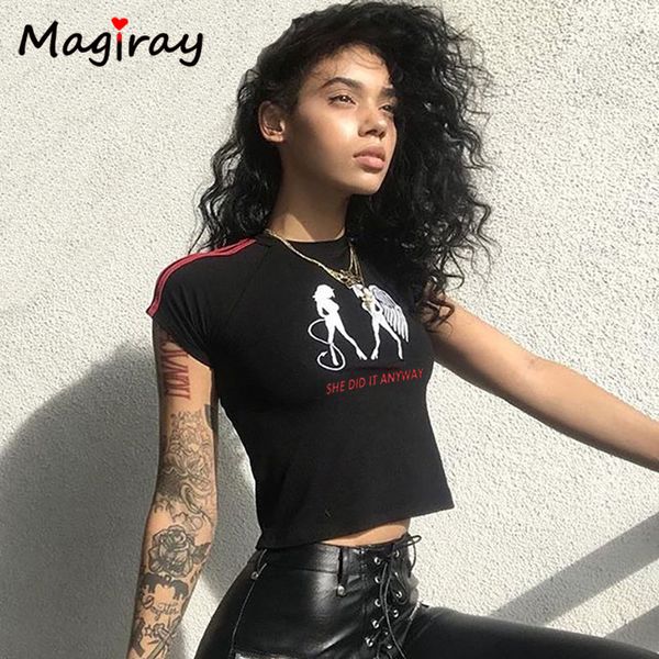 

2021 new magiray devil angel letter print t shirt women she did it anyway short sleeve harajuku funny crop casual tee black c82 i4p7, White