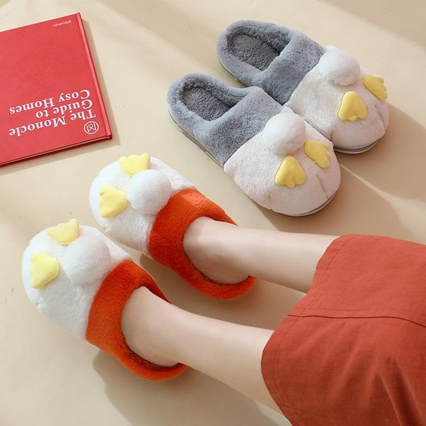 

slippers cute plush home autumn and winter pure cotton female couple warm shoes indoor outdoor, Black