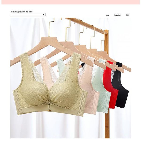 

bras non magnetic waistcoat, breathable and skin friendly, no steel ring underwear, women's gathering adjustable bra, Red;black
