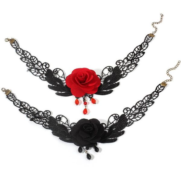 

chokers women gothic punk style gem decoration black lace beads choker collar necklace chocker jewelry, Golden;silver