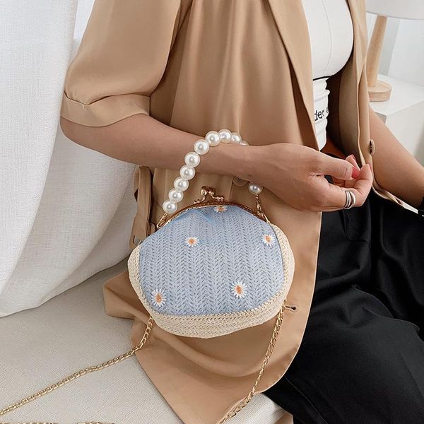 

evening bags summer women's bag trendy messenger western style straw woven chain pearl handbag