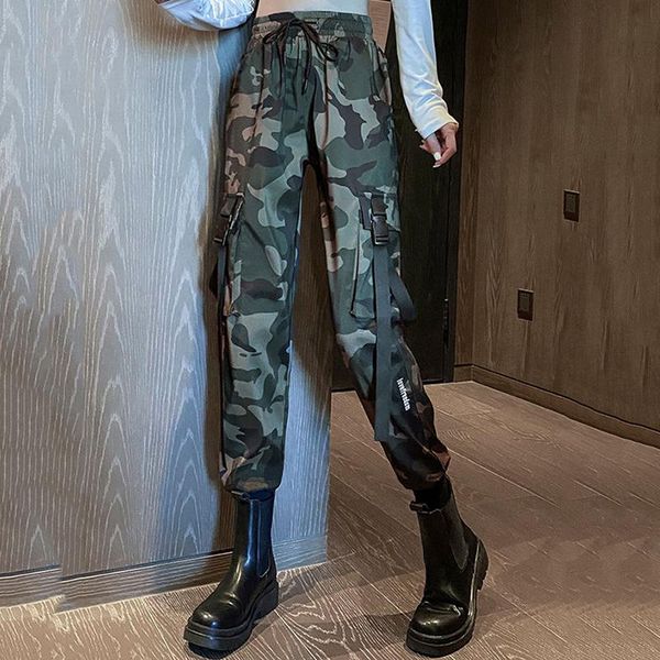 

women's pants & capris 2021 spring autumn fashion cargo high-waist casual camouflage loose sports trousers, Black;white