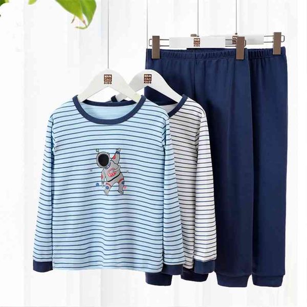 Mode Kinder Thermo-Unterwäsche Gestreifte Lange Unterhosen für Kind Herbst Kleinkind Baby Jungen Pyjamas Set Baumwolle Big Boy Nachtwäsche 210622