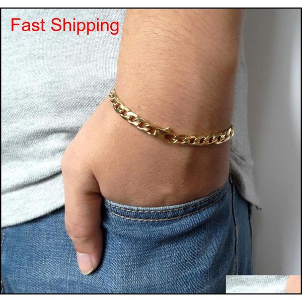 

100% stainless steel bracelet men retro jewelry 18k gold plated t and co curb cuban chain 6/8/12 jlljze bdegarden, Black