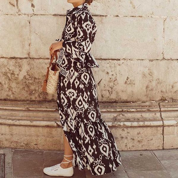 

fashion street printed bohemian holiday style loose split long skirt 2021 new women's casual y1006, Black;gray