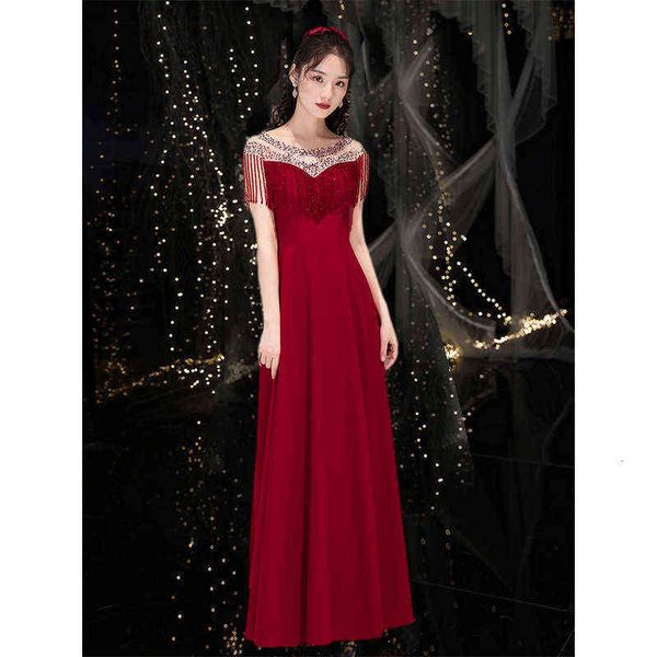 

luxury street style dresses red small evening female banquet heavy industry performance host autumn toast bride, Black;pink