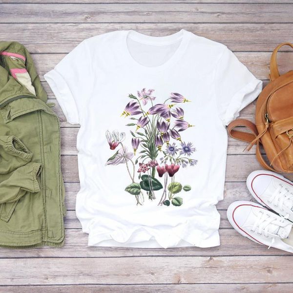 

women flower lady floral kawaii cute fashion 90s clothes summer shirt t-shirts t graphic female ladies womens tee t-shirt, White