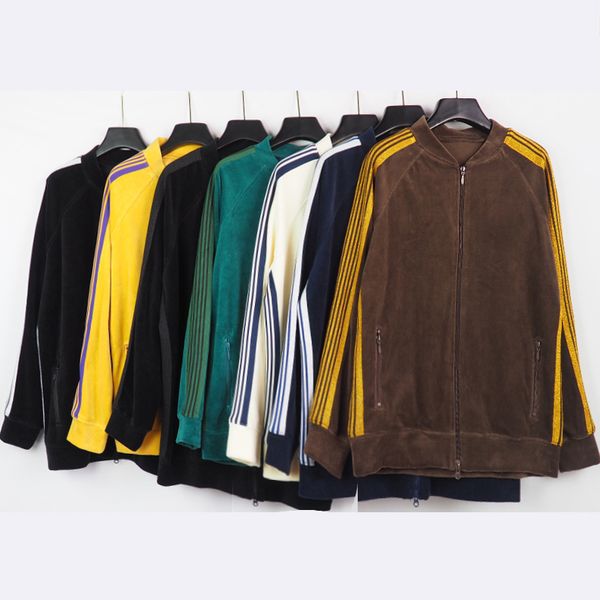 

brand designer butterfly embroidery zipper coat men's and women's stripe ribbon sports jacket velvet high street fashion brand, Black;brown