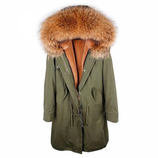 

women's down & parkas x-long parka real fur coat winter jacket women raccoon collar lined with fux, Black
