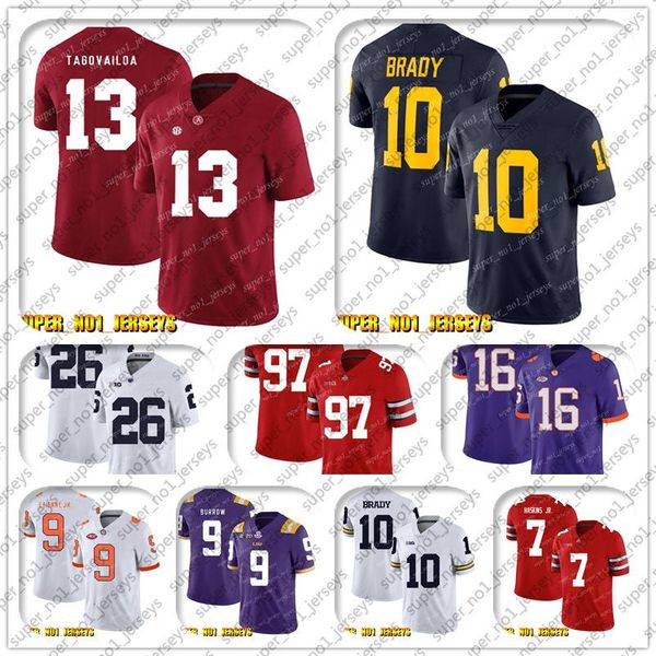 

9-17 ncaa 13 tua tagovailo 10 tom brady michigan wolverines 7 ben roethlisberger 19 juju smith-schuster 55 devin bush 90 t.j. watt, Black;red