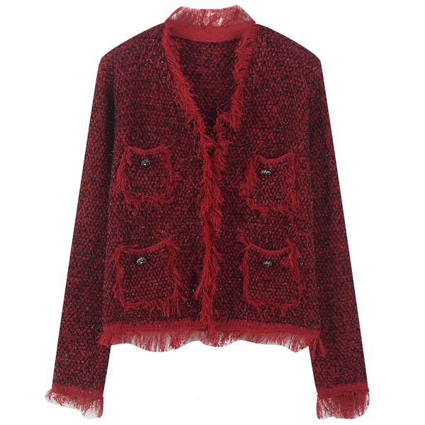 

2021 new bling knitted woman sweaters autumn winter fashion vintage tassel pockets cardigan women korean outwear vb3m, White;black