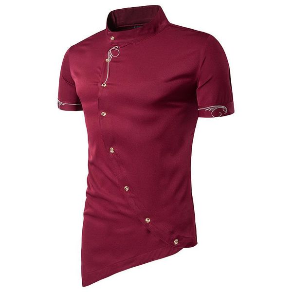 

men's dress shirts 2021 solid stiletto tip hem gentleman's collared short-sleeved for men stand wedding tuxedo fashion, White;black