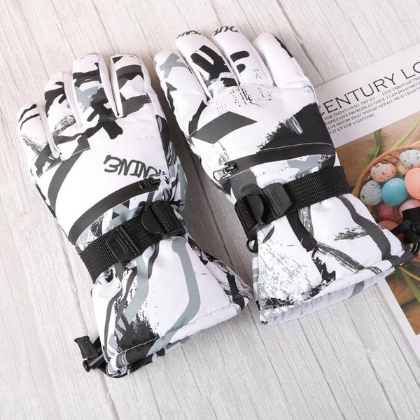 

ski gloves 1 pair winter thickened cycling waterproof windproof warm for men women (grey and white graffiti, size)