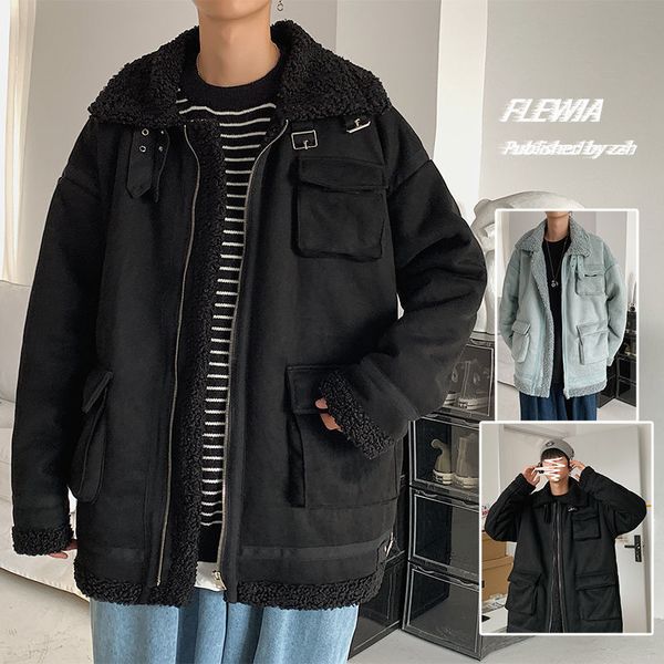 

2021 new winter men's warm fashion cotton casual short coat men parka streetwear wild loose korean thick jacket mens clothes m-2xl 5hh4, Black