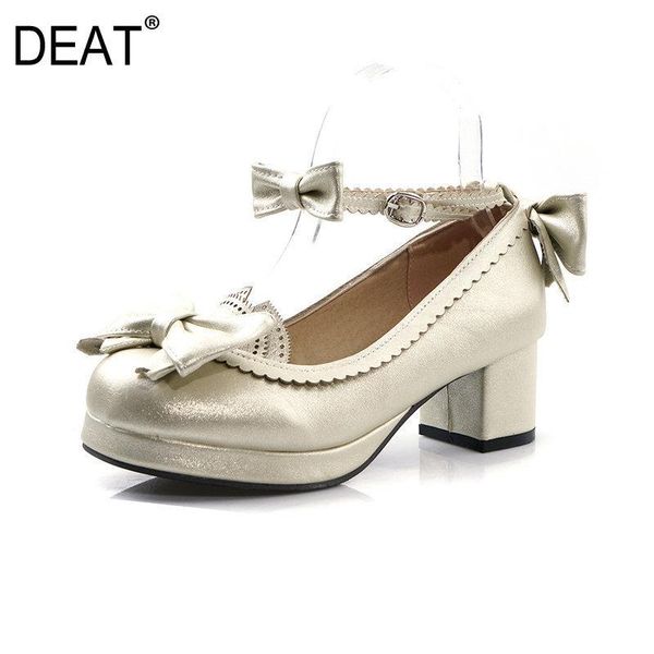 

dress shoes [deat] 2021 round toe shallow bowknot sweet pu leather buckle strap single high heels women spring autumn tide 10f600, Black